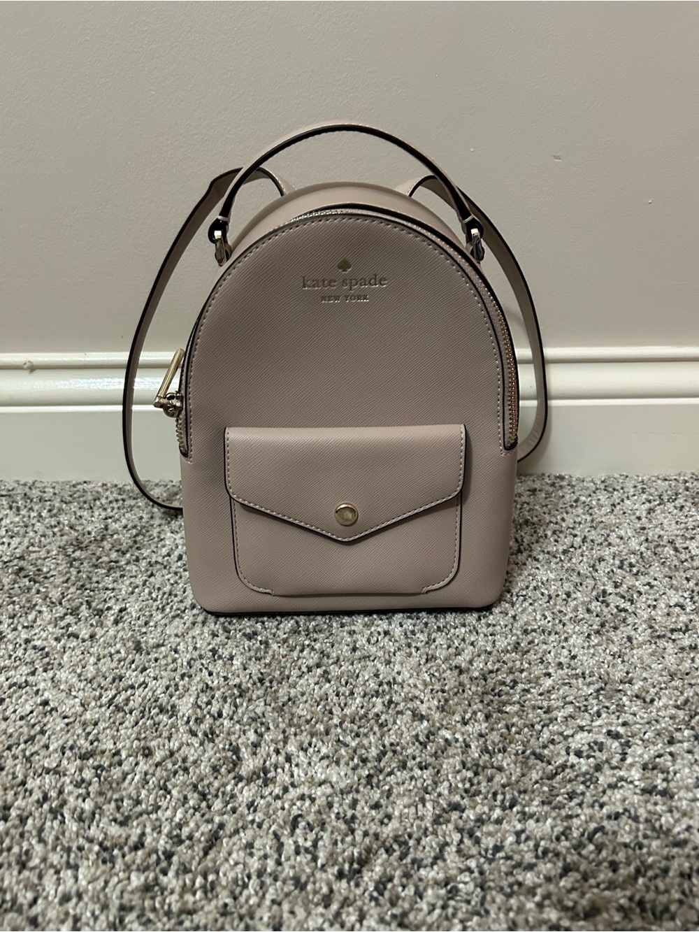 Kate Spade Schuyler Mini Backpack in warm beige leather